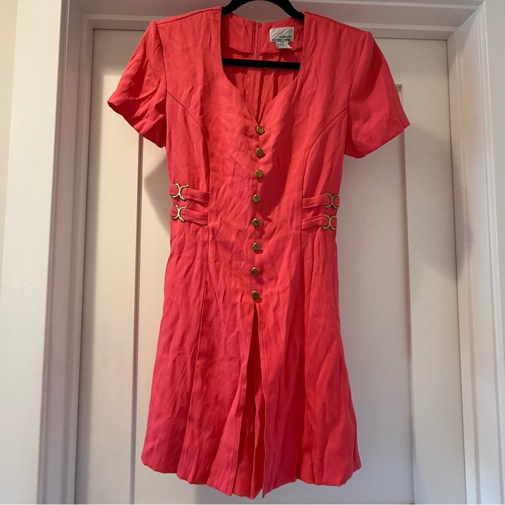 Vintage Coral Button-Down Short Sleeve Romper